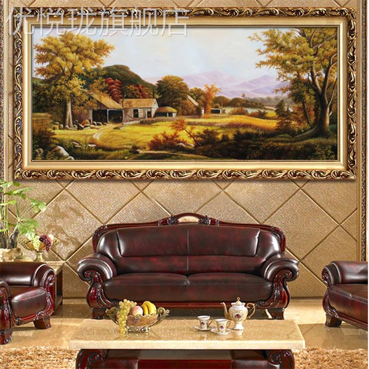 网红欧古典山水风景画油画式别墅客厅挂画办公装饰画聚室宝小盆三图片