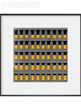定做代简约现书房装饰画黄色建筑简设约计师挂画抽象几何正方形壁