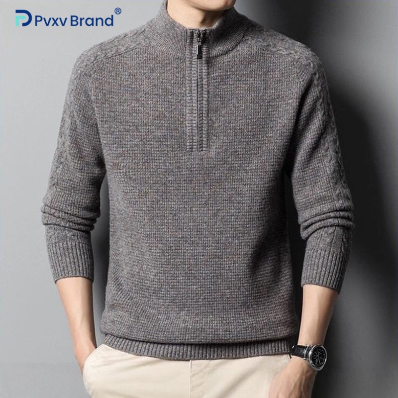 2026新款100%纯羊毛衫毛衣男士冬季加厚保暖半高领拉链爸爸打底衫