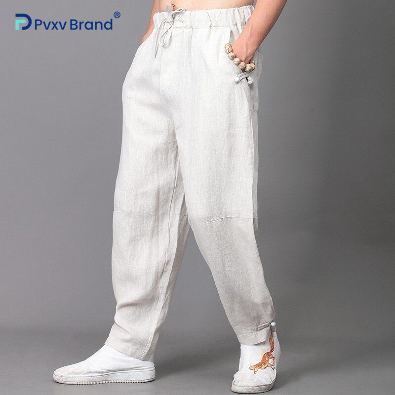 高端纯亚麻裤子夏季中国风男装中式唐装薄款休闲裤宽松阔腿长裤