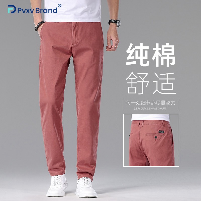 新款高端红色中腰休闲裤男春秋