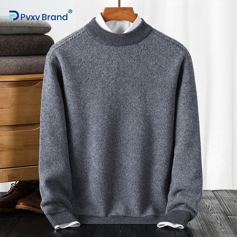 冬季加厚牦牛绒衫男士圆领保暖毛衣纯色套头新款中年打底针织毛衫