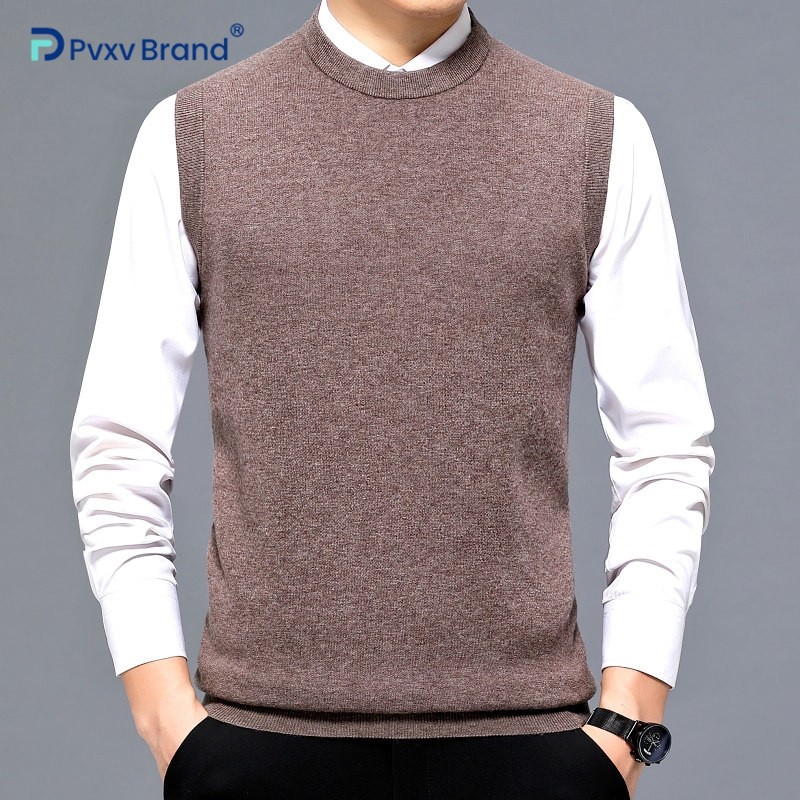 圆领马甲男秋冬季新款商务休闲100%纯羊毛衫时尚都市加厚羊毛背心