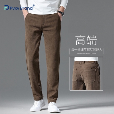 秋冬高端休闲裤咖啡色男宽松直筒