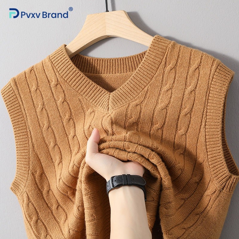 马甲男新款秋冬加厚保暖100%羊毛内搭针织衫毛衣V领无袖坎肩背心