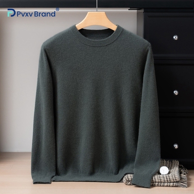 2026新款圆领100%纯山羊绒衫男