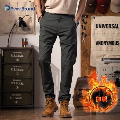 美式复古加绒裤子男时尚保暖加厚