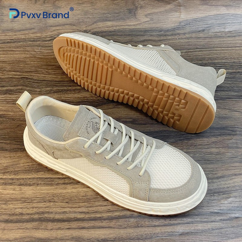 男士夏季透气2026新款薄款休闲杏色板鞋男士夏天镂空网面鞋子男款