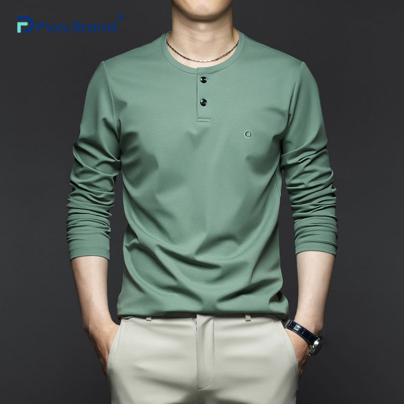 纯棉长袖T恤男春秋冬新款圆领纯色上衣丝光棉商务休闲打底衫男