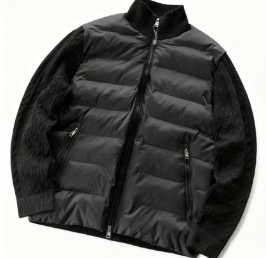 thumbnail for Horizontal Striped Collar Knit with Two White Bell Sleeves, Two-Tone down Jacket 33111902