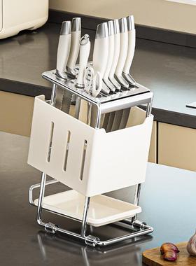 厨房刀架碳钢斜插沥水架多功能带接水盘多刀槽设计大容量收纳架子