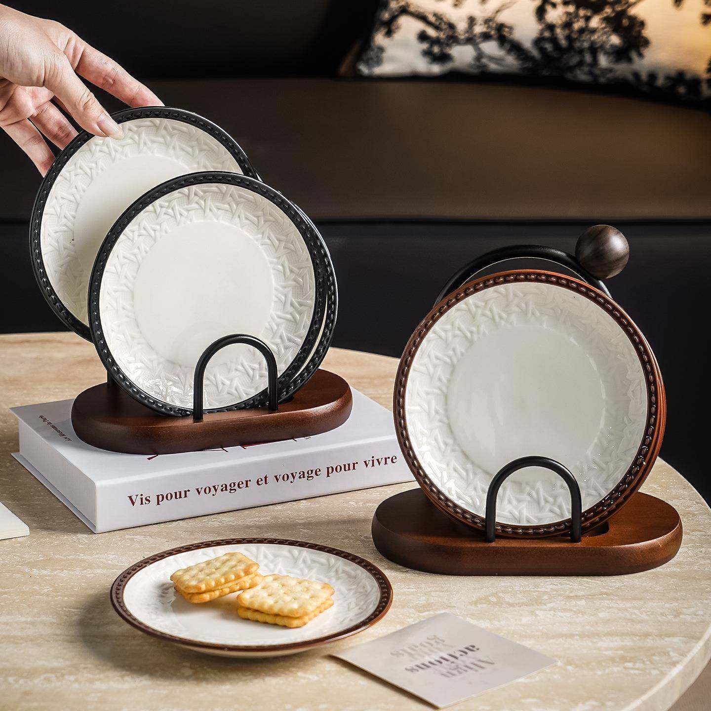 法式藤编纹理咖啡杯碟礼品高级感复古浮雕吐骨碟点心碟子配收纳架,餐饮具,碟,淘宝优惠券,粉丝福利购,淘宝优惠卷