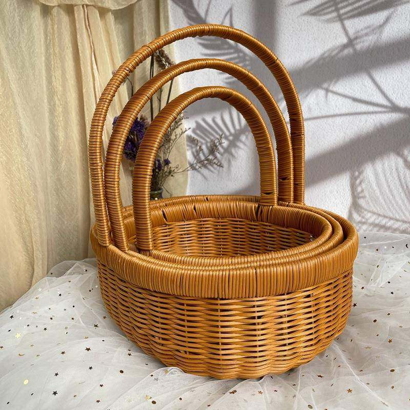 仿藤提篮竹编手提篮藤编篮子买菜篮水果篮礼品篮购物篮藤筐南瓜篮,收纳整理,脏衣篮,淘宝优惠券,粉丝福利购,淘宝优惠卷