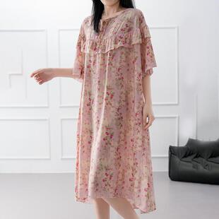 新款 碎花睡裙女春夏季 甜美可爱田园风公主宫廷风可外穿家居服棉绸