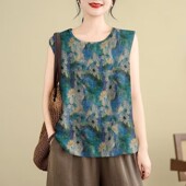 2025新款 夏季 遮肚无袖 深圳南油轻奢高端货 背心女圆领印花妈妈装