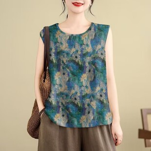 背心女圆领印花妈妈装 深圳南油轻奢高端货 遮肚无袖 夏季 2025新款