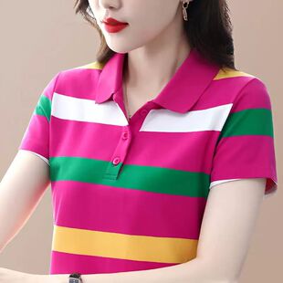 纯棉条纹短袖t恤女款百搭时尚休闲夏季新款修身宽松短袖T恤上衣