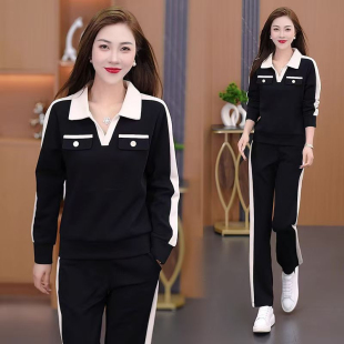 女士休闲运动套装2026秋冬新款高端时尚显瘦妈妈装长袖卫衣两件套