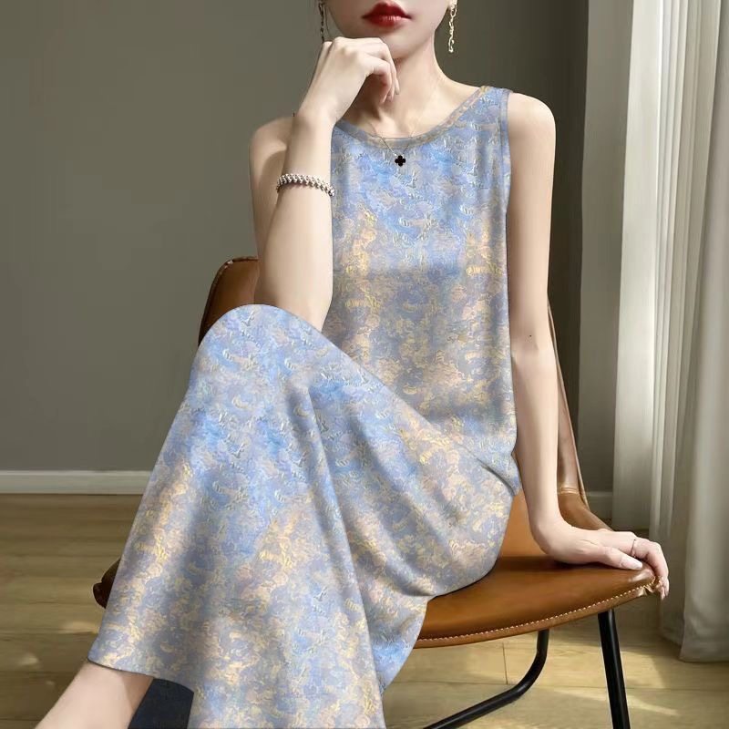 2025夏季新款修身减龄遮肚妈妈装背心吊带中长款睡裙外穿连衣裙女