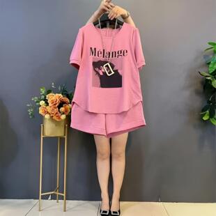 大码胖mm短袖短裤套装女士夏季新款时尚减龄休闲运动服两件套