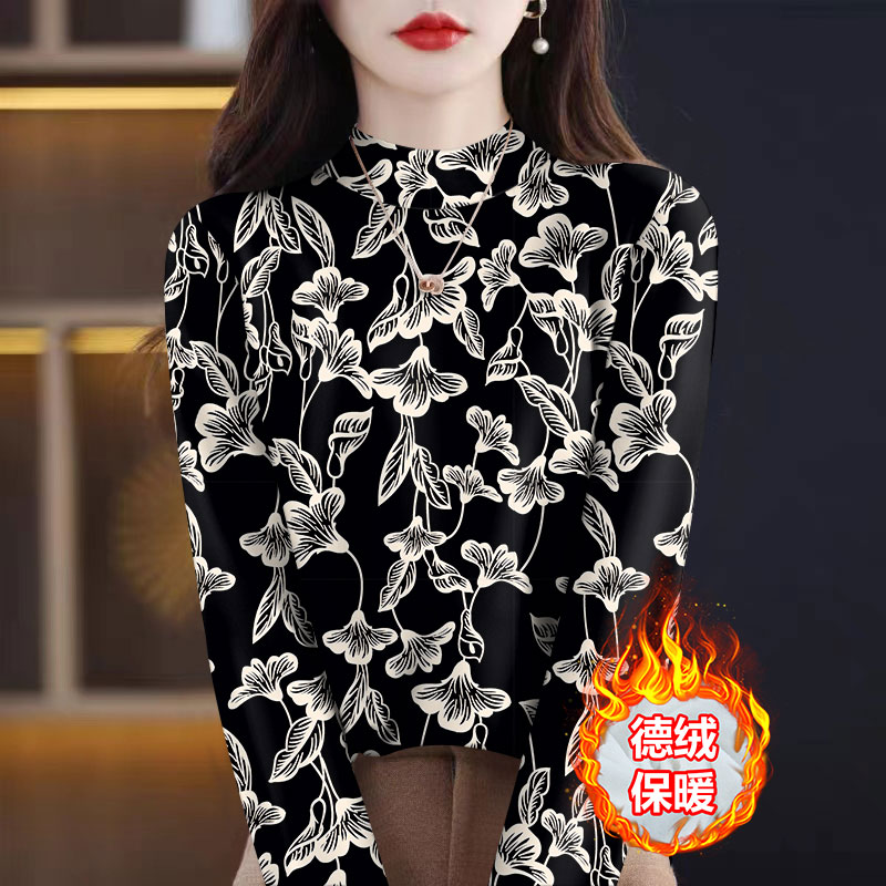 清仓捡漏~秋冬德绒半高领打底衫女2025新款妈妈装气质显瘦上衣潮