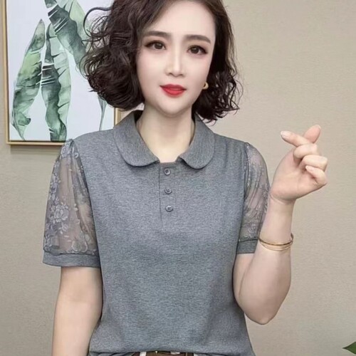 2025夏季新款短袖蕾丝拼接洋气百搭时尚减龄显瘦女士T恤大码上衣