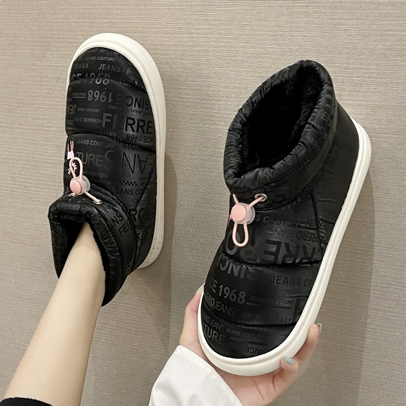 外穿羽绒厚底防h水包跟情侣棉拖鞋男女冬天室内居家用加绒保暖棉