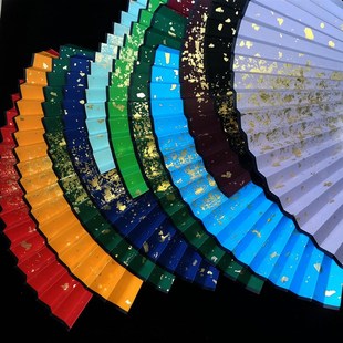 95寸18方彩色黑色绿色红色16方苏工古风折扇空白宣纸爆炸真金扇面