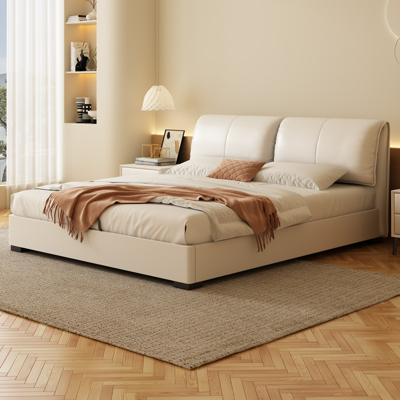 大象耳朵床主卧轻奢现代简约真皮床卧室软包双人奶油风2024年新款