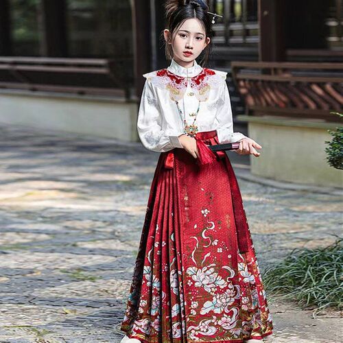 女童马面裙d儿童古装中国风春夏款汉服套装唐装红色新中式2025新