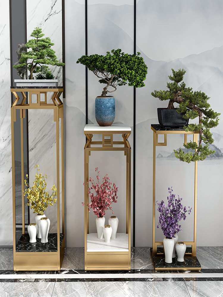 客厅多层高脚架装饰置物架铁艺大理石简约落地式盆景室内小型摆.