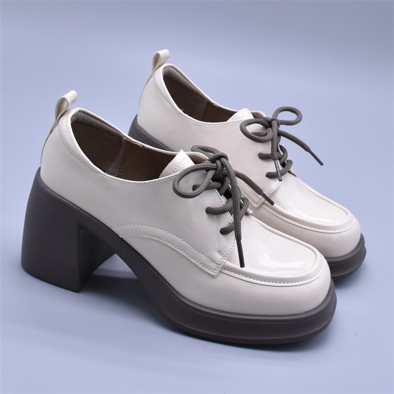 秋季高跟小皮鞋软底休闲简约学院厚底绑带增O高百搭防滑单鞋女鞋