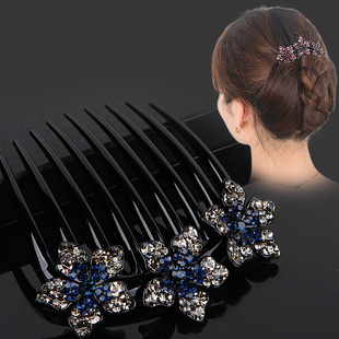 2022新款九齿盘发插梳后脑勺妈妈发卡水钻发夹花朵发梳发插发饰女