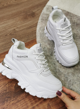 黑色厚底老爹鞋女2021秋季百搭内增高白色M运动鞋松糕底休闲旅游