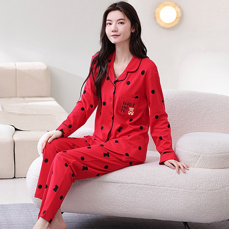 春秋季纯棉睡衣女士开衫长袖女款家居服运动休闲宽松青年两件套装