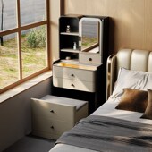 轻奢梳妆台实木小户型卧室床头柜化妆台一体N新款 极简小型妆 意式