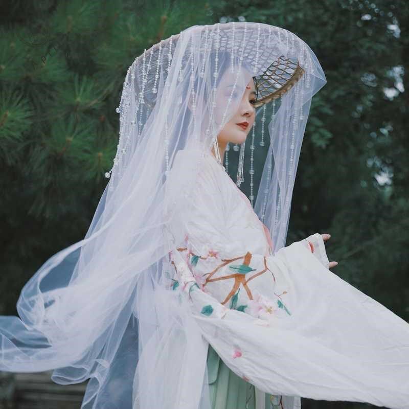 古风斗笠带纱古装帽子面纱斗汉服帽子女流苏水晶帘帷幕汉服拍照