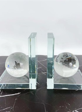 现代简约水f晶球书靠书架书柜书房摆件书挡创意装饰艺术品