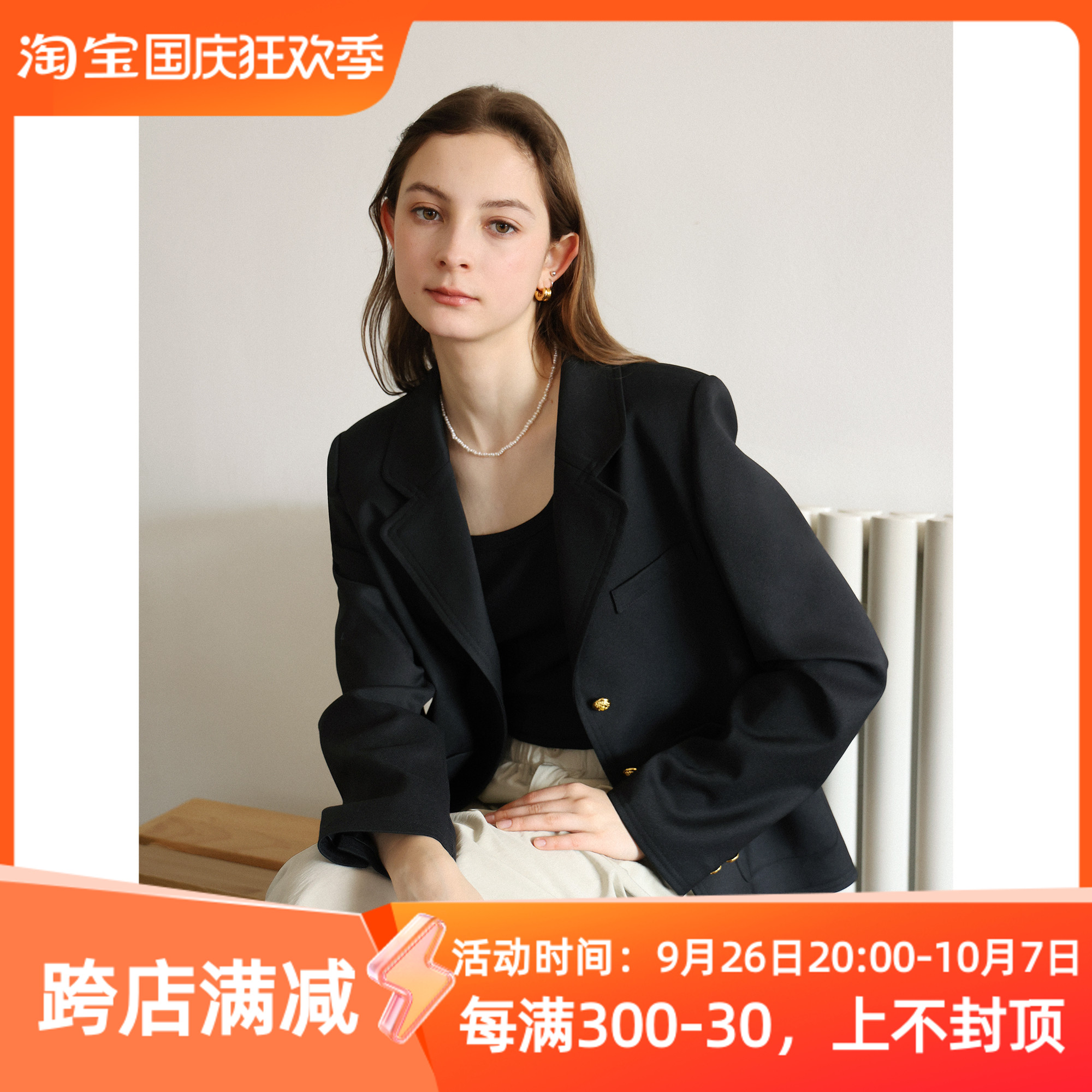 韩版复古风金扣宽松西装外套女春款小个子短款西服外套通休闲通勤图片