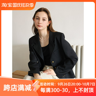 韩版复古风金扣宽松西装外套女春款小个子短款西服外套通休闲通勤