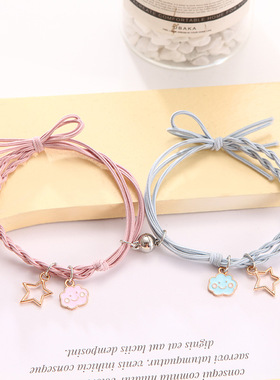 小卡通手链女情侣手链一对小皮筋送男朋友磁铁相吸铃铛手链礼物女