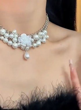 小众珍珠花朵项链女设计轻奢高级感锁骨链夸张颈链配饰2024新款潮