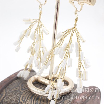 E012麦穗磁珠m串珠新娘耳夹 田园风手工耳饰 结婚配饰