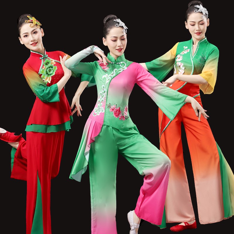 秧歌服演出服2025新款时尚过y渡色胶州秧歌扇子手绢舞蹈套装艺考