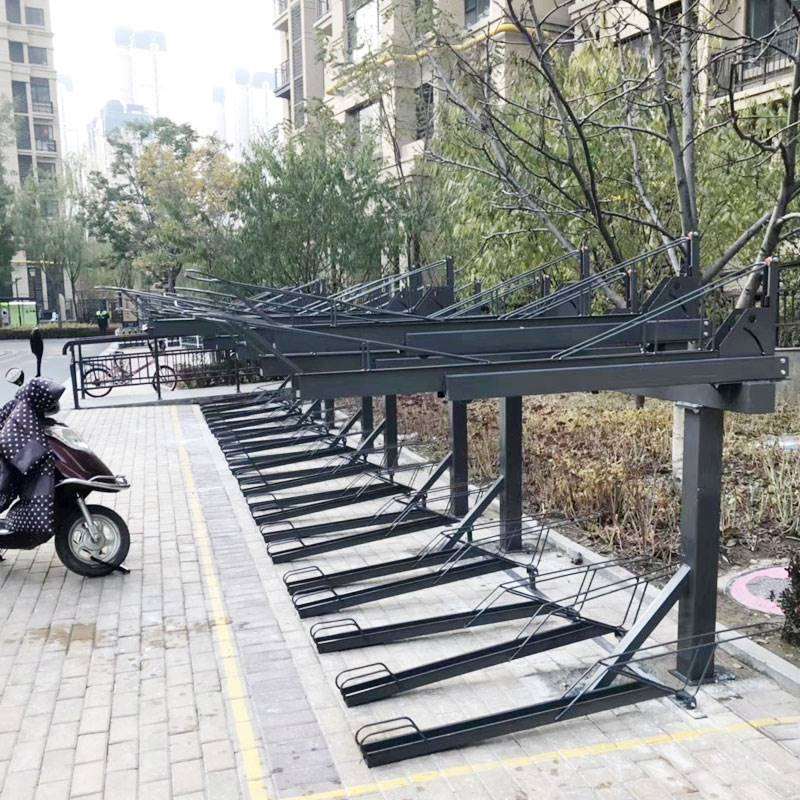 双层自行车停放架立体上下层非机动车卡位式停车棚铝合金碳钢车架