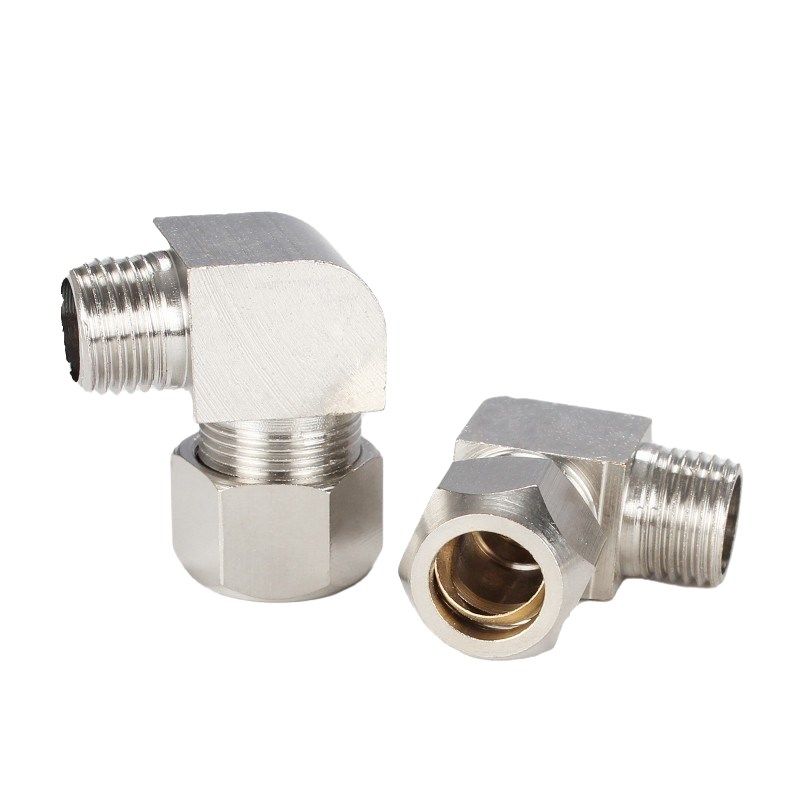 10个外螺纹铜卡套弯头铜管接头快拧PL10-02外丝直角弯头2分-10mm