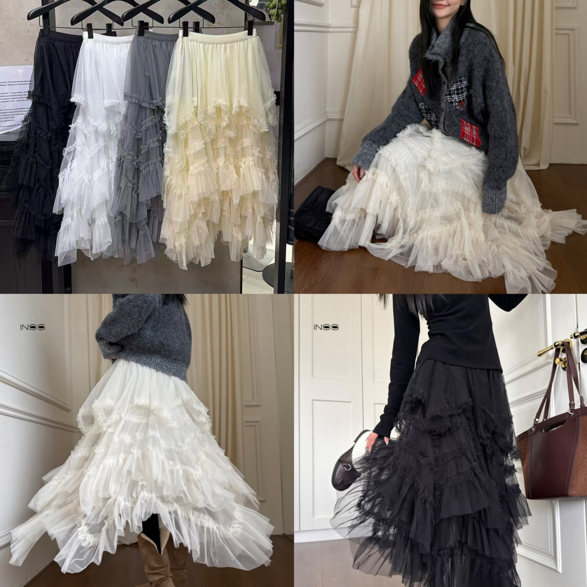 INSS-逃公主法式复古印花A字裙设计感不规则蛋糕裙半身裙6099-11