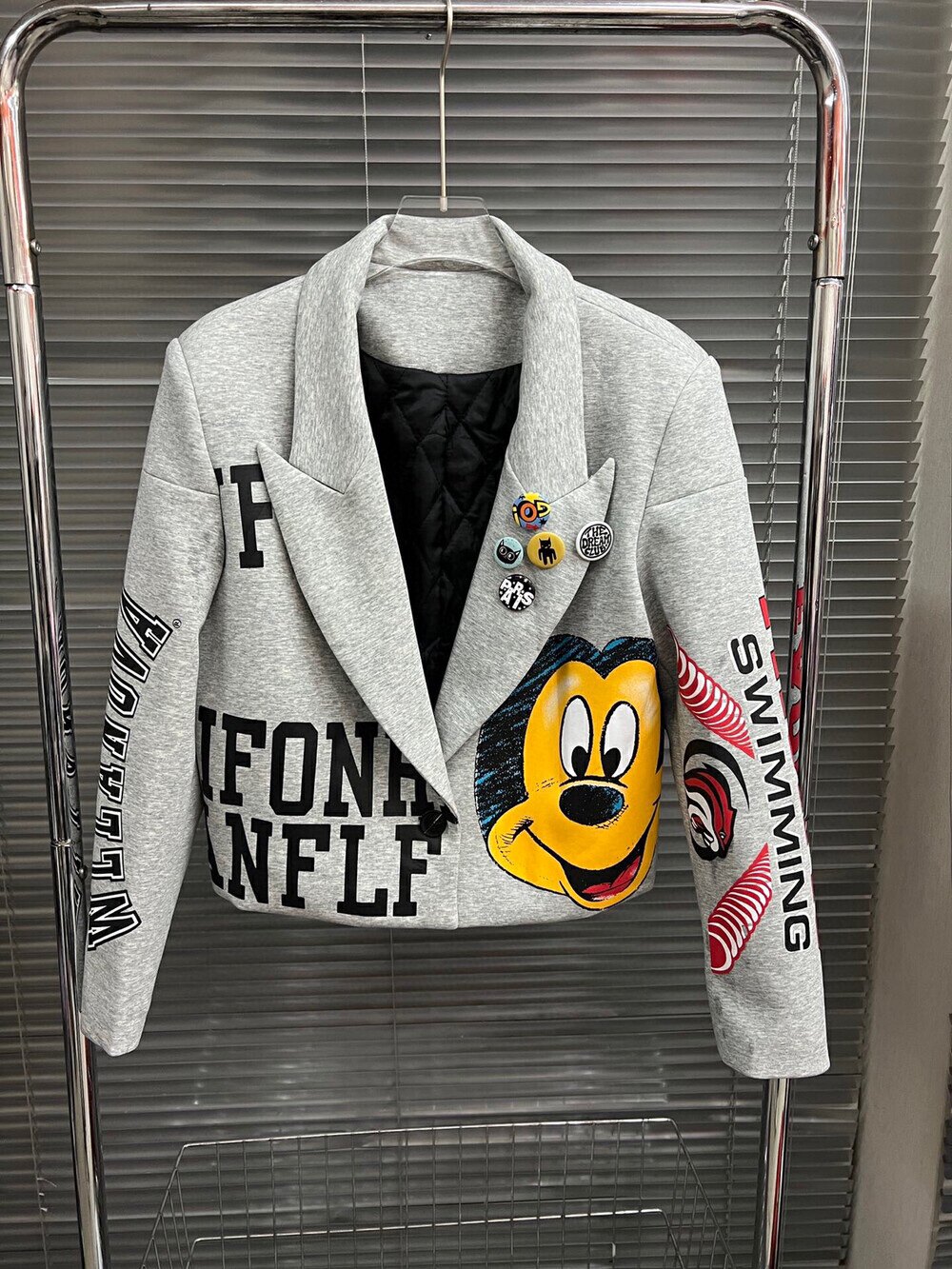 冬上新时尚辣妹洋气小众设计加厚短款卡通米奇呢子西装(配胸针)