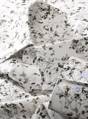 商务休闲时尚花卉碎花衬衣男士高级感春季免烫印花长袖衬衫男修身