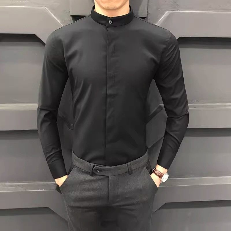 高级立领男士长袖衬衫衬衣